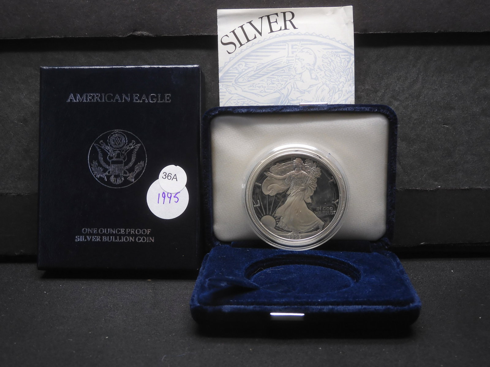 1995 -P Proof American Silver Eagle .999 Fine Silver One Troy Ounce w/Box & COA (1 of 4)