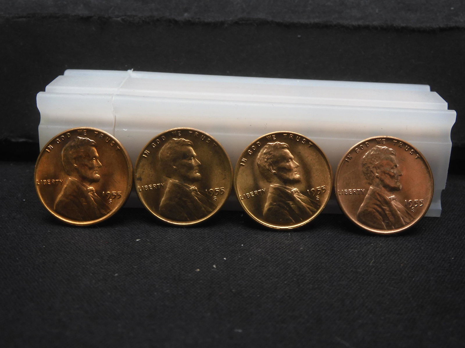 50-coin roll of 1955-S Lincoln wheat cents.  These are super red BUs. GEM quality and last of the S (1 of 3)