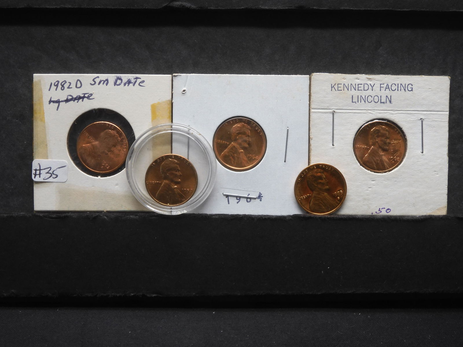 (5 ) Lincoln Memorial Cents  1964, 1982-D, 1968-D (has Kennedy overstamp), 1975-S, 1959 (1 of 5)