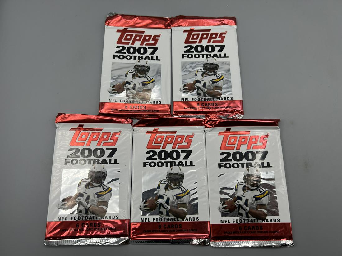 Lot of (5) 2007 Topps Football Unopened Packs - Possible Calvin Johnson RC, Adrian Peterson RC, (1 of 2)