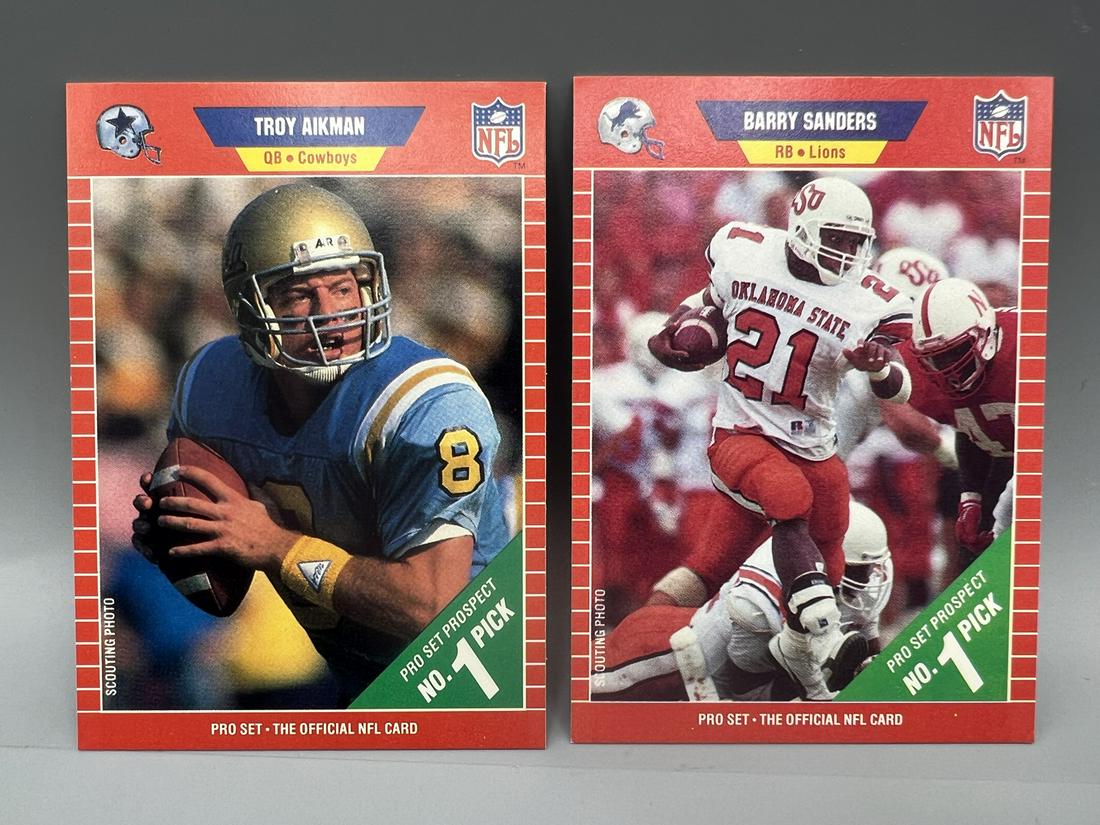 1989 Pro Set Troy Aikman RC #490 & Barry Sanders RC #494 (1 of 2)