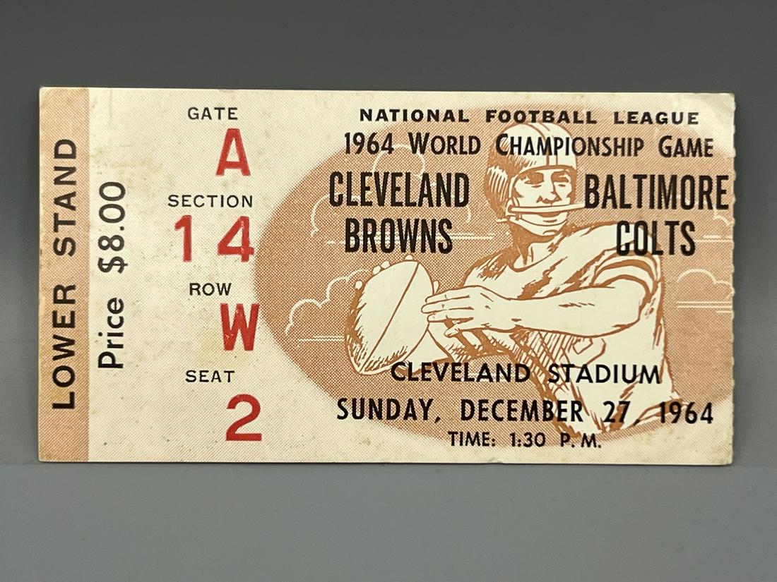 1964 NFL World Championship Game Cleveland Browns & Baltimore Colts Ticket Stub - Jim Brown & Johnny (1 of 2)
