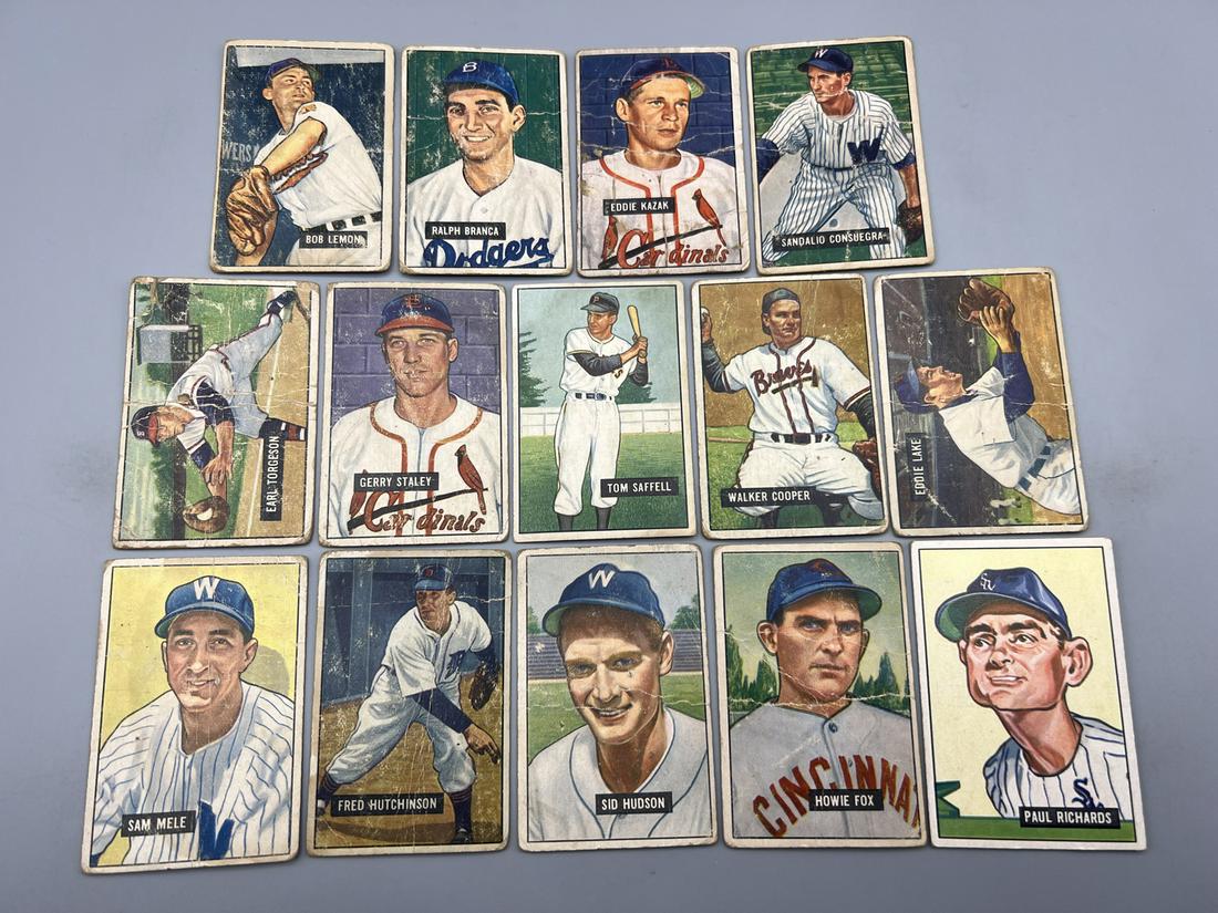 Lot of (14) 1951 Bowman Baseball Cards - Varying Conditions - Bob Lemon, Earl Torgeson, Ralph Branca (1 of 2)