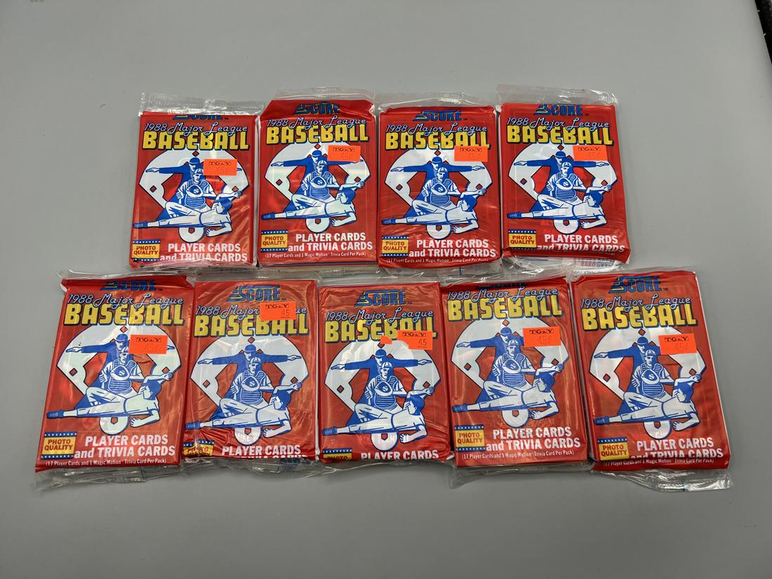 Lot of (9) 1988 Score Baseball Unopened Wax Packs (1 of 2)