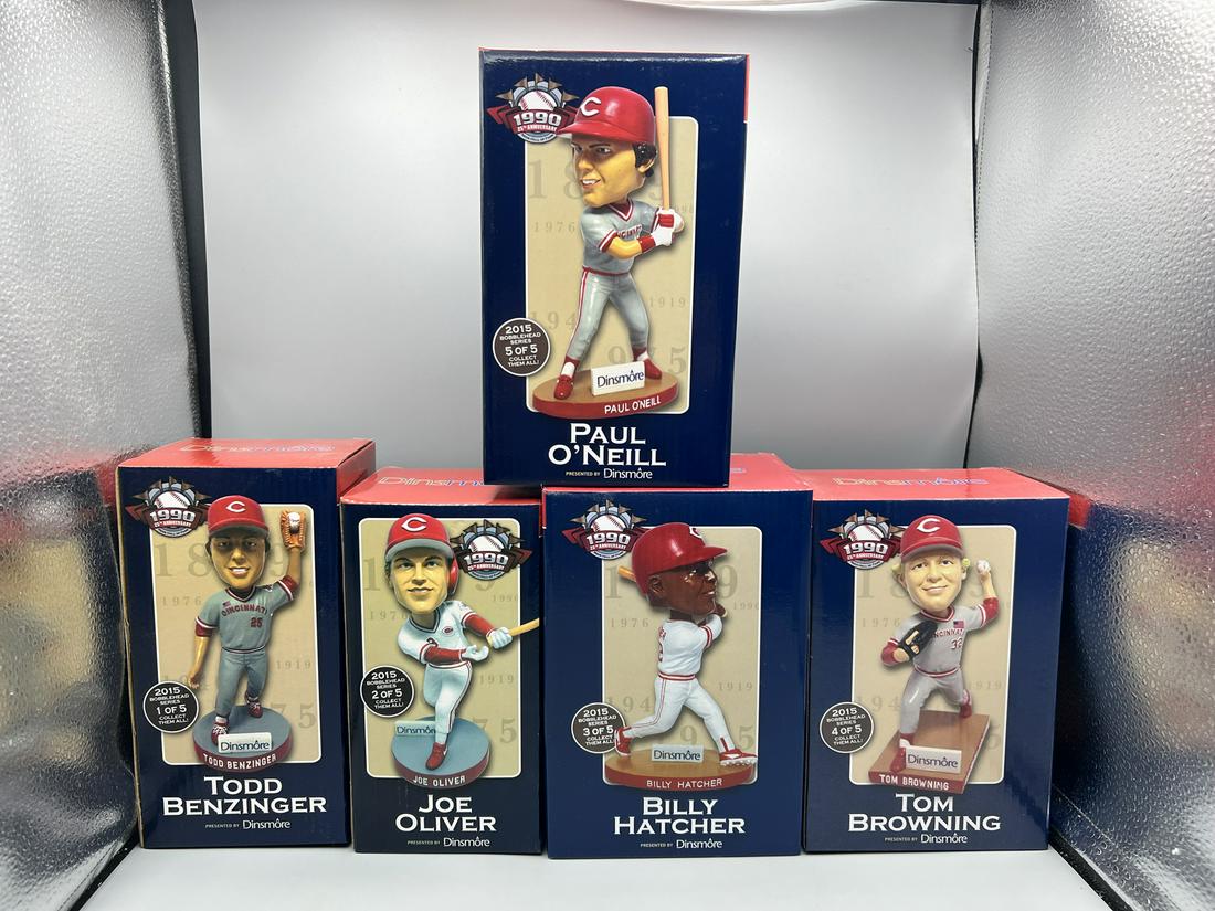 2015 Cincinnati Reds HOF Complete 1990 SWEEP 5 Piece Bobblehead Set - Todd Benzinger, Joe Oliver, (1 of 3)