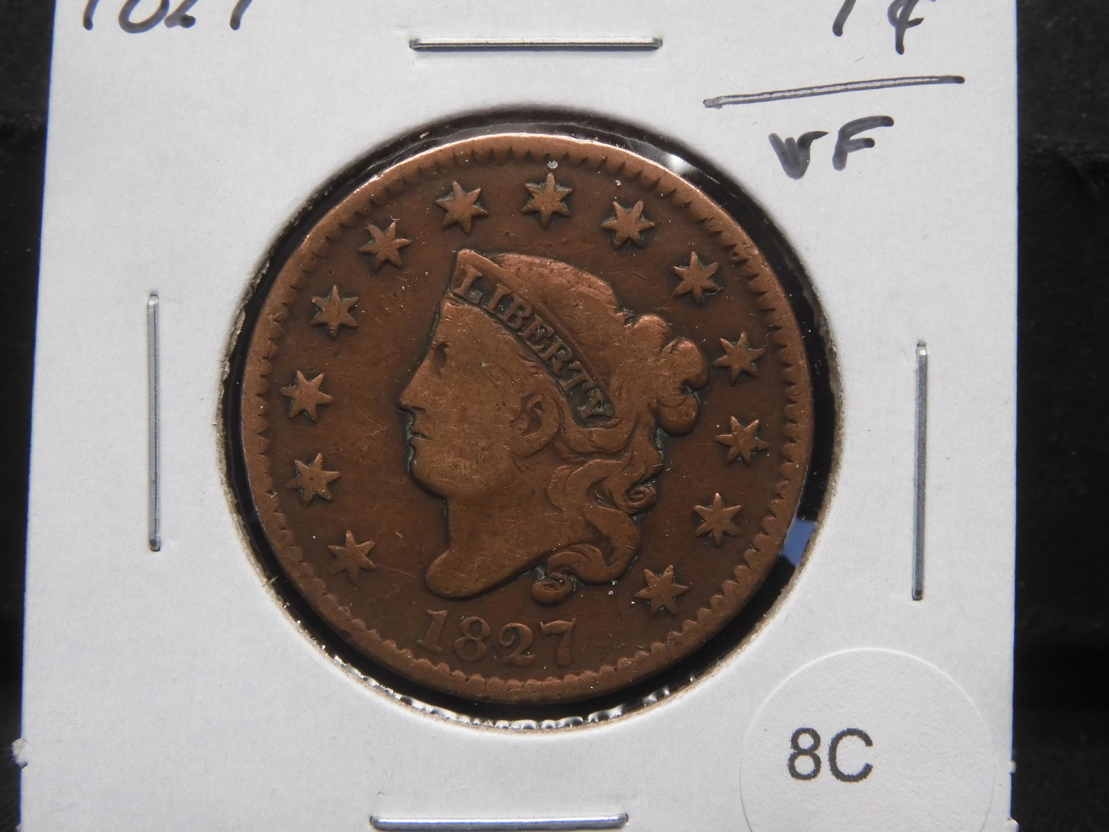 1827 Large Cent.  VF. (1 of 3)