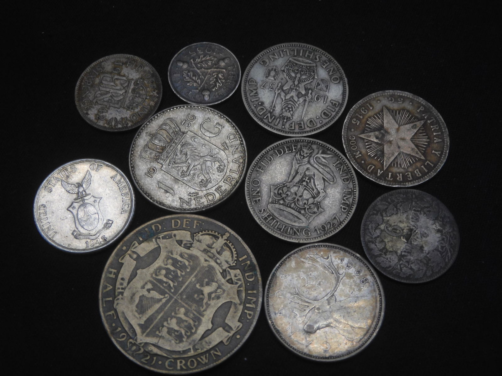10 Foreign Silver Coins.  Circulated. (1 of 5)