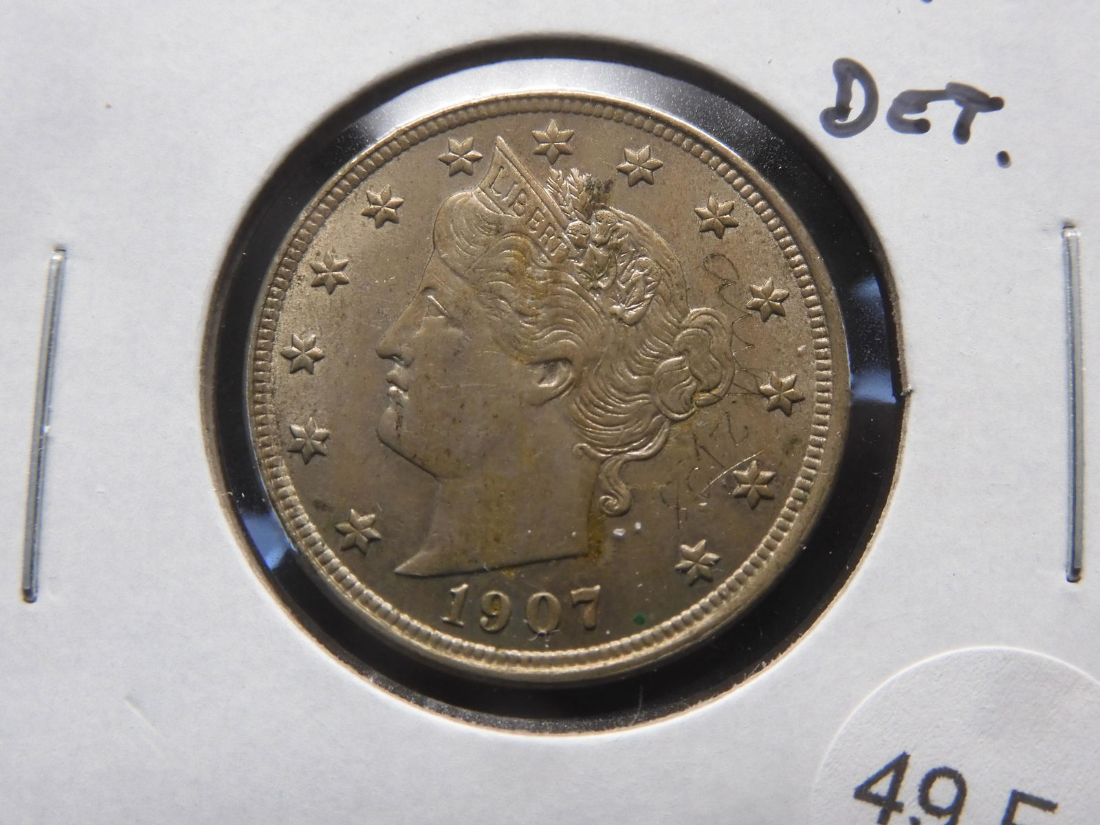 1907 Liberty "V" Nickel.  AU Details. (1 of 3)