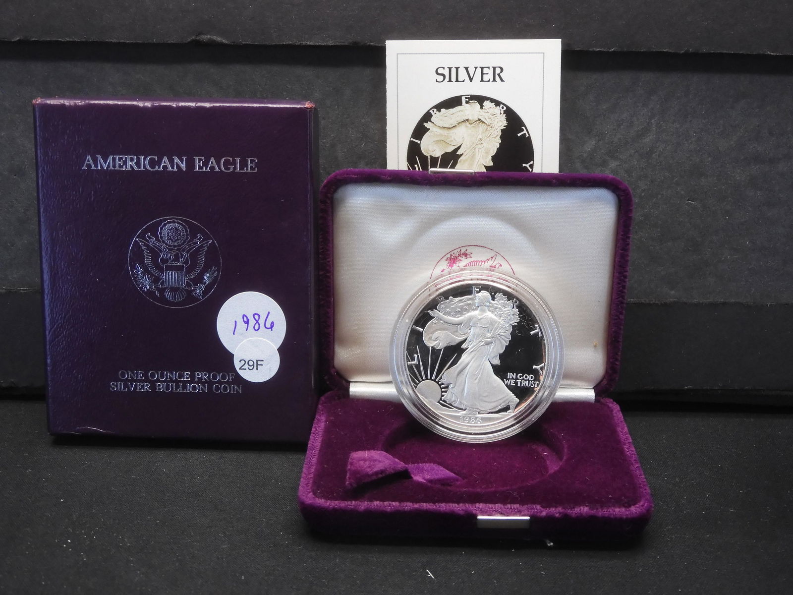 1986-S Proof American Silver Eagle .999 Fine Silver One Troy Ounce w/Box & COA (1 of 4)