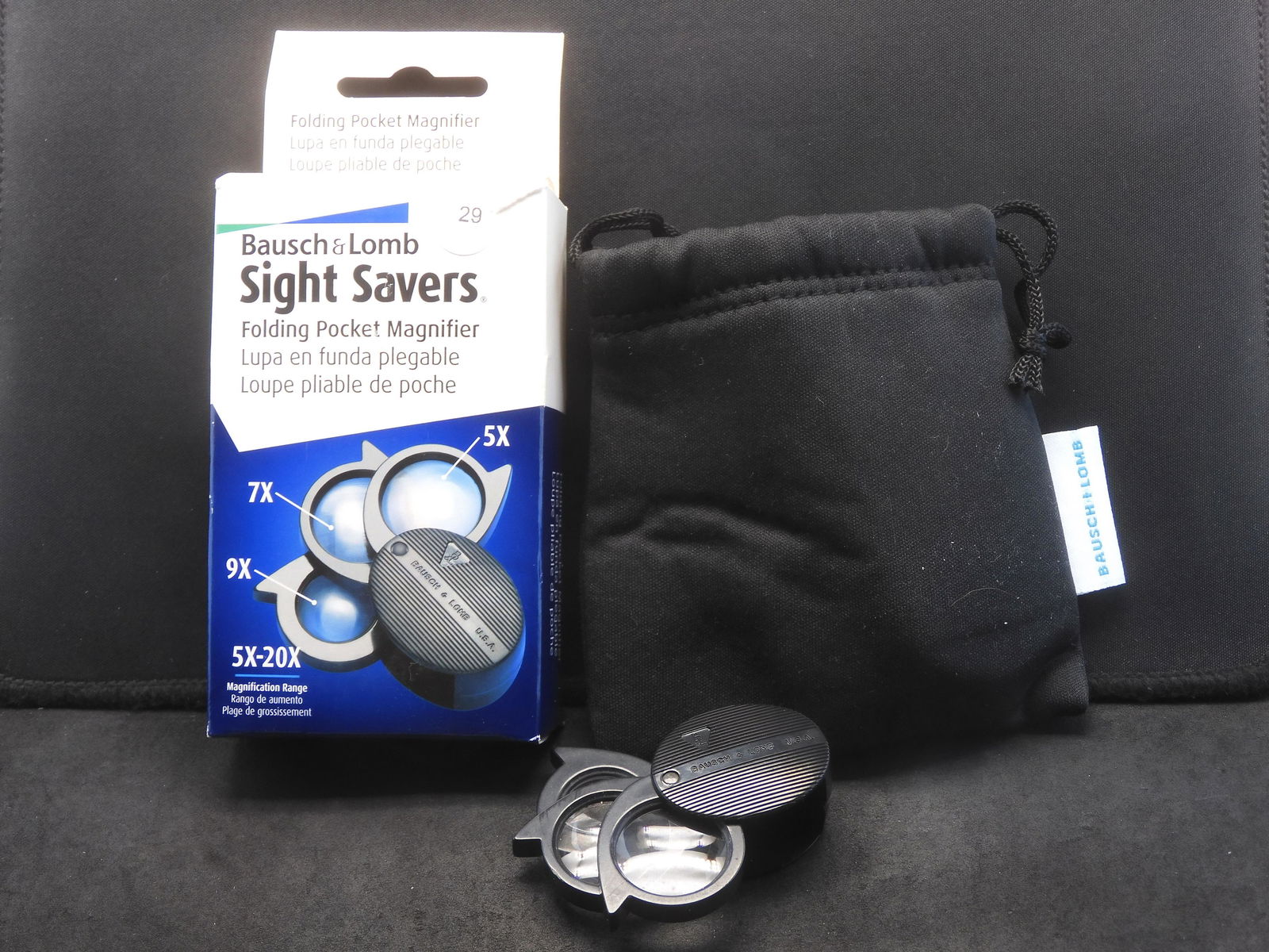 Bausch and Lomb Folding Pocket Magnifier with three lens:  5X, 7X, and 9X.  Brand new. (1 of 8)