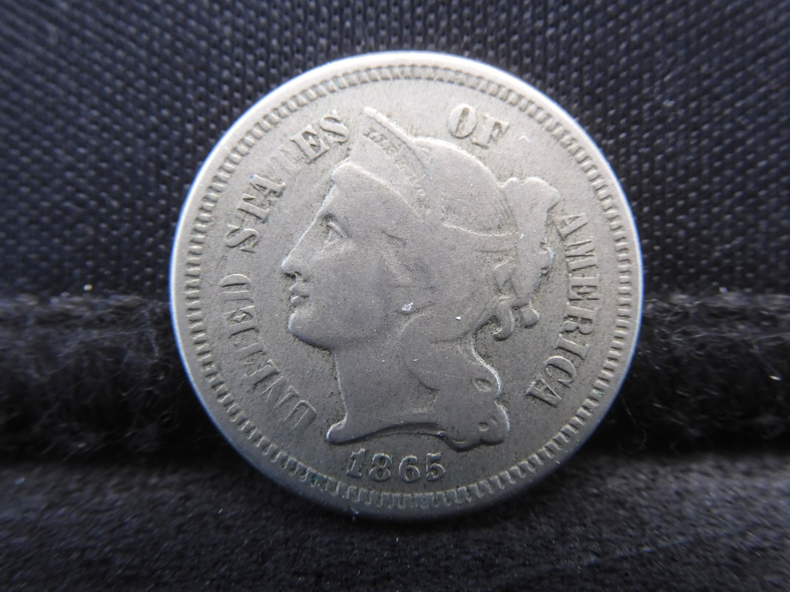 1865 Nickel 3 cent.  Original VF. (1 of 2)
