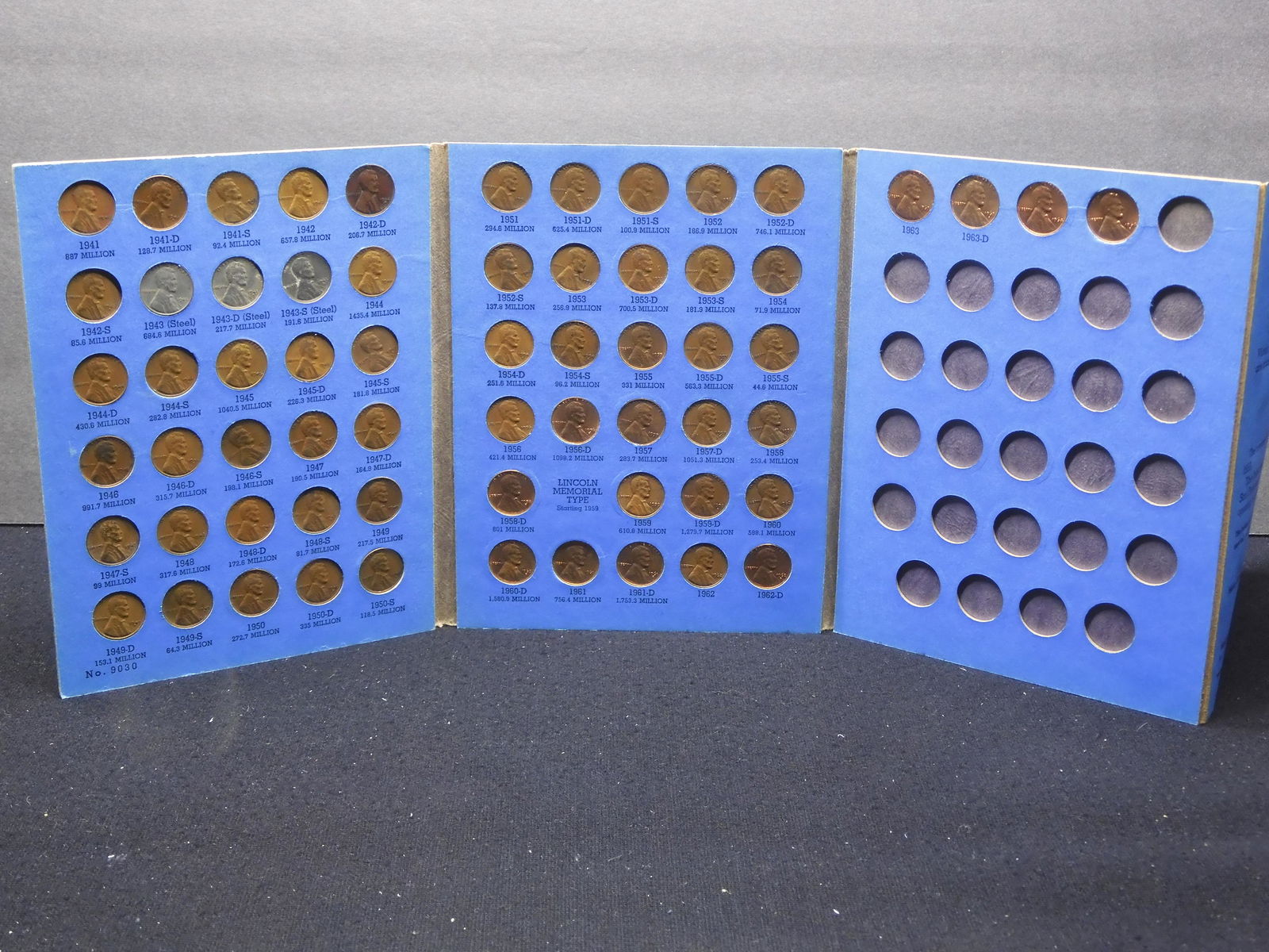 1941-1961 Lincoln Head Wheat/Memorial Cents 63-Coin Set In Whitman Punch-In Folder.  Includes All (1 of 7)