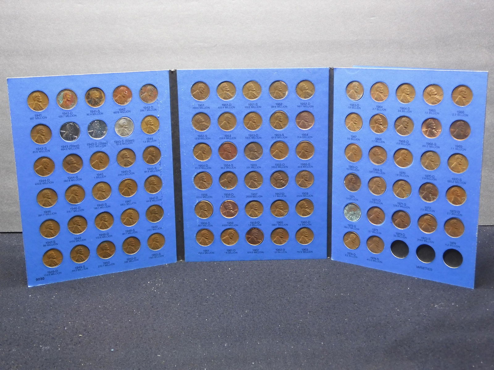 Whitman Lincoln Cent Folder Complete w/87 Coins From 1941 to 1974-S - Contains all 3 Steel Wheat (1 of 8)