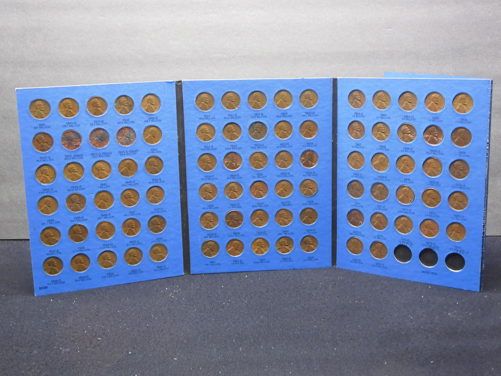 Whitman Lincoln Cent Folder Complete w/87 Coins From 1941 to 1974-S - Contains all 3 Steel Wheat (1 of 8)