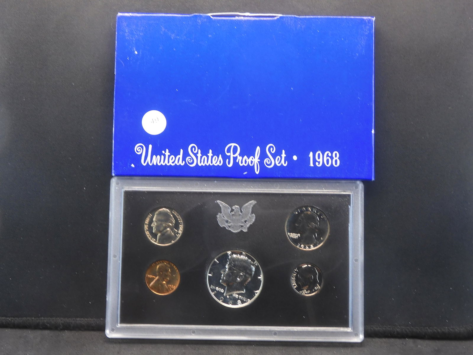 Five-coin 1968-S US proof set in original mint box.  GEM Proof.  Silver Kennedy Half. (1 of 3)