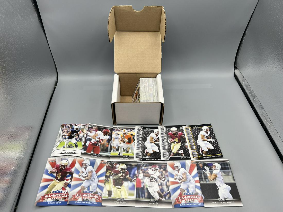 Box of 2017 Leaf Draft Football Singles - Rookies of Christian McCaffrey, Cooper Kupp (1 of 3)