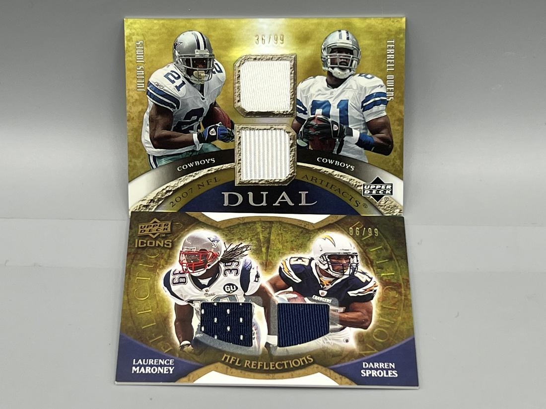 Football Dual Game Worn Jersey Card Lot of 2 - Terrell Owens, Darren Sproles (1 of 2)