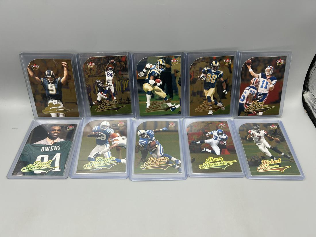 Lot of (10) 2004 Fleer Ultra Gold Medallion Parallel Cards - Drew Brees, Randy Moss, Terrell Owens, (1 of 2)