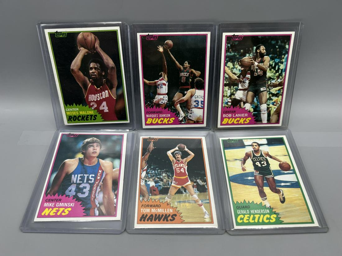 Lot of (6) 1981-82 Topps Basketball Cards - Moses Malone, Bob Lanier, Marques Johnson (1 of 2)