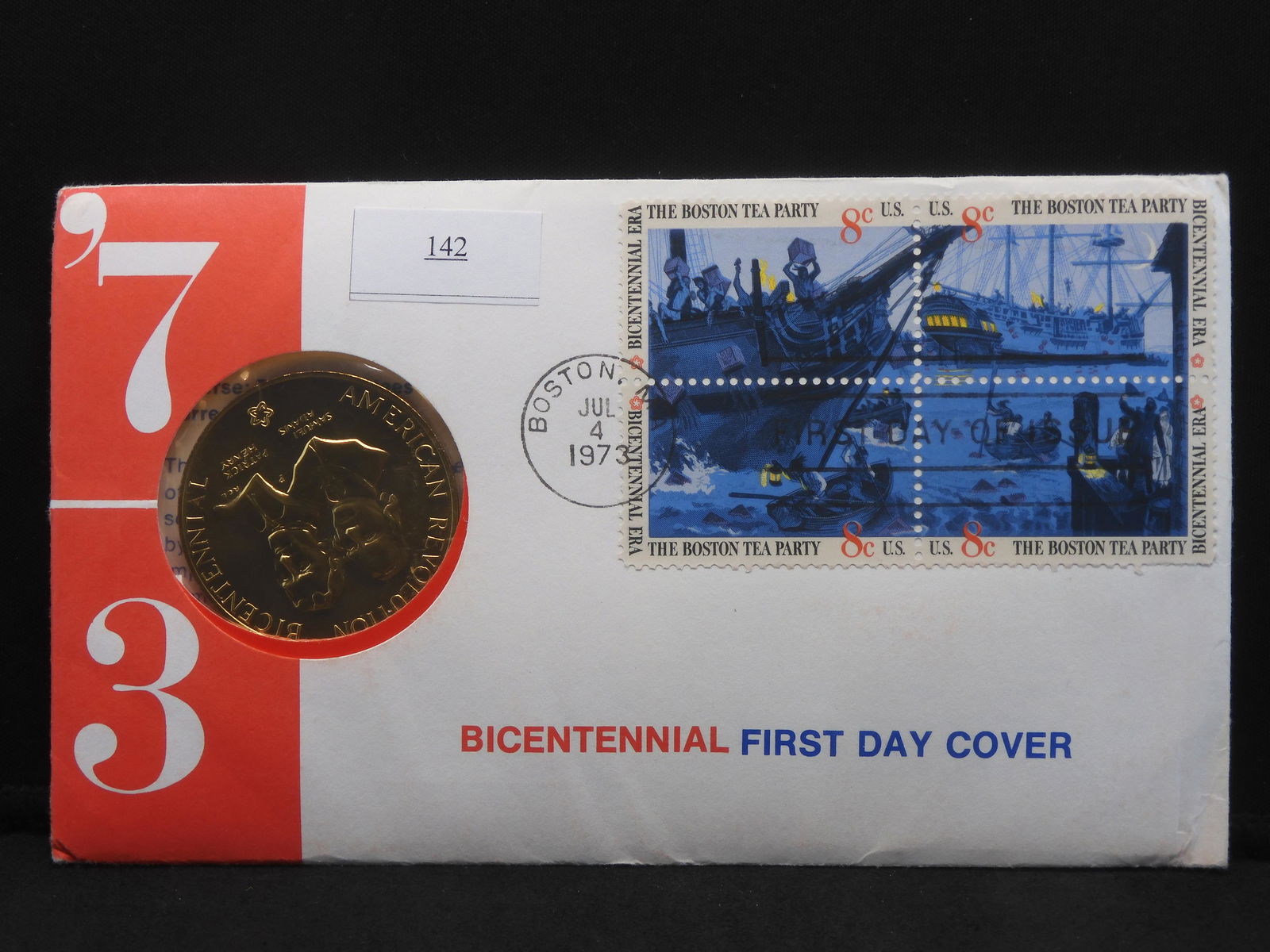 1973 Bicentennial First Day Cover w/ Medal: 1973 Bicentennial First Day Cover w/ Medal