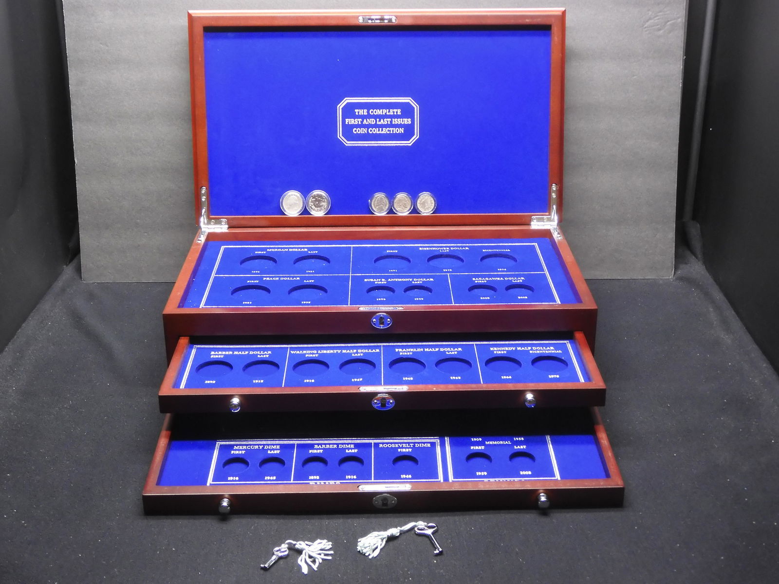 5 coins Included in this Wood Chest Type Case Labeled "The Complete First & Last Issues Coin (1 of 12)