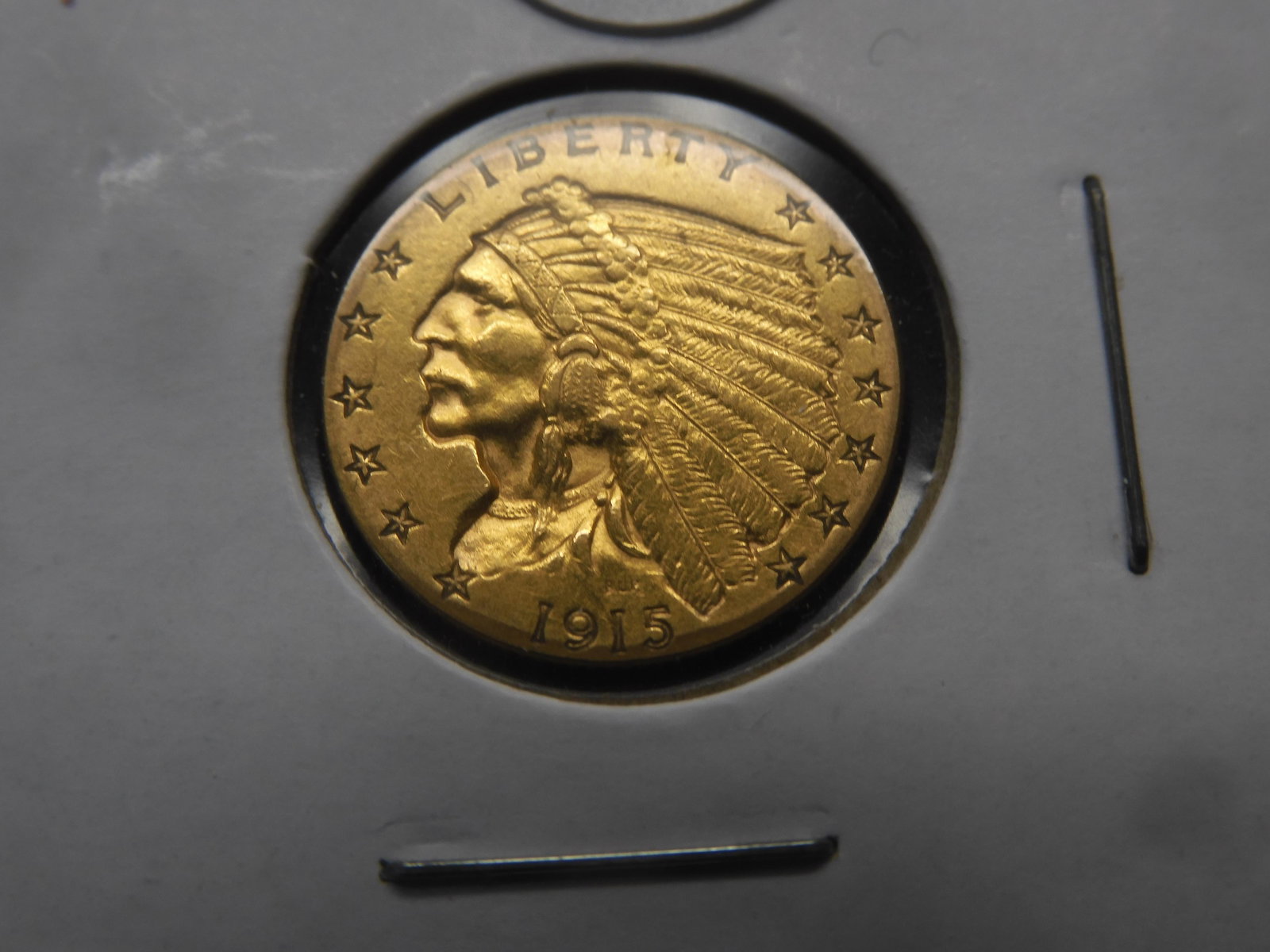 1915 Gold 2 1/2 Dollar Indian Head - 90% Gold, 4.180 Grams - NGC Price Guide PrAg $415, VG $440, VF (1 of 3)
