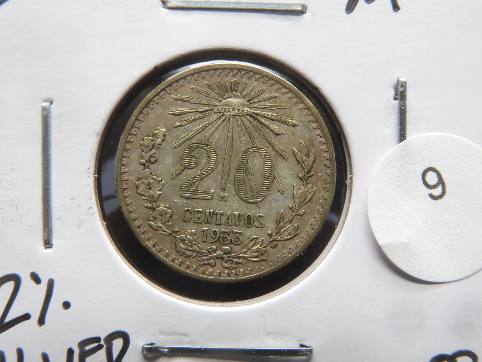 1933-M Mexico 20 Centavos. 72% Silver (1 of 3)