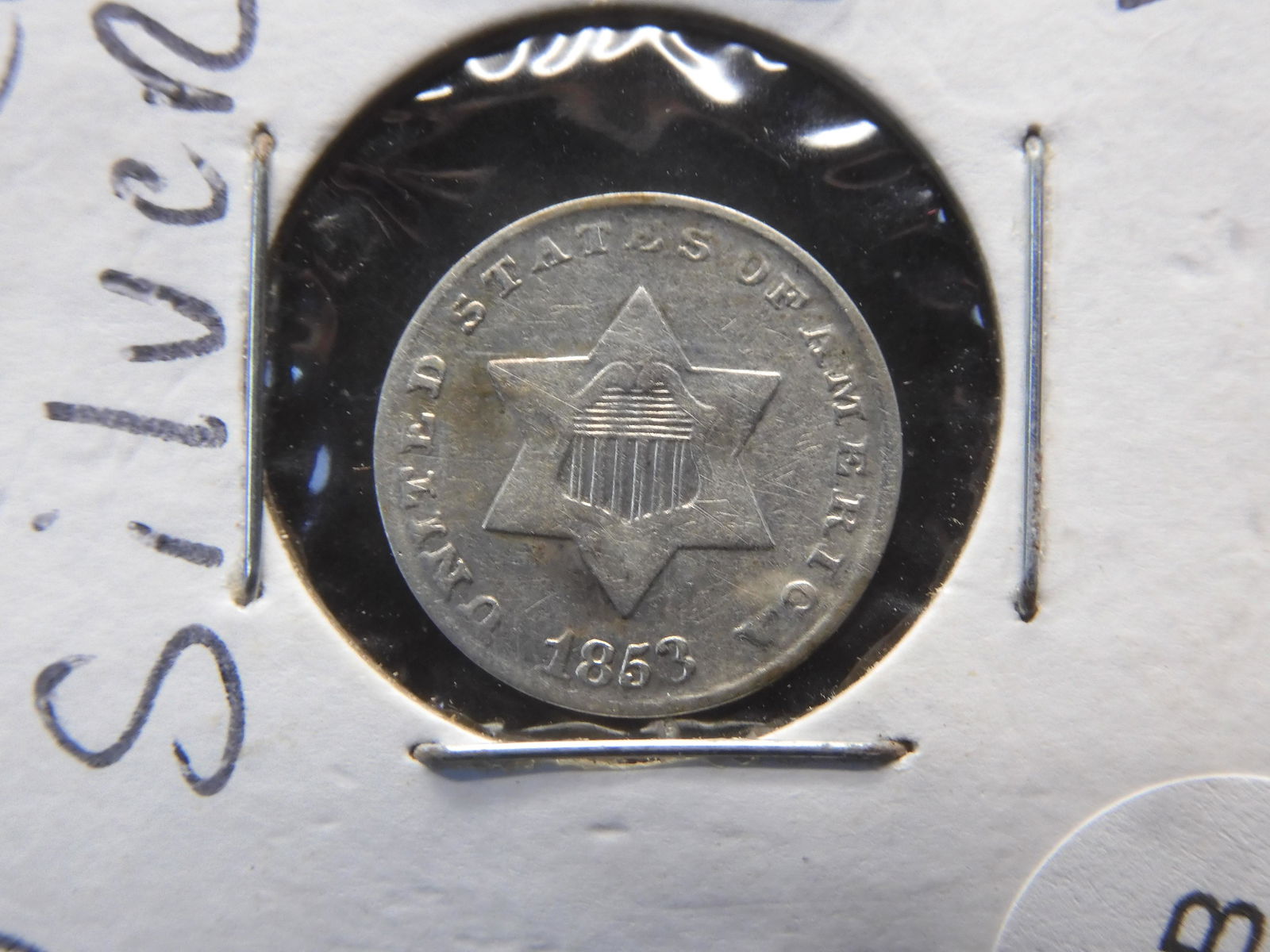 1853 Silver Three Cent Piece Clear shields & star points (1 of 3)