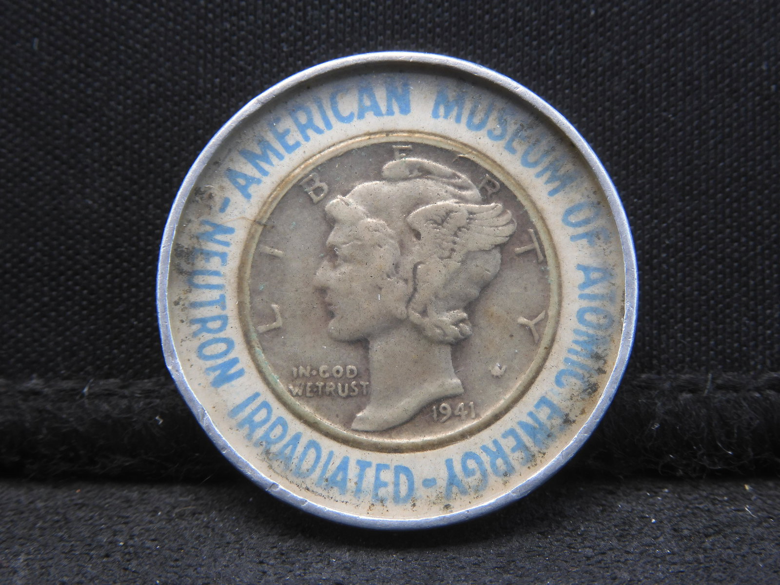 1941 Mercury Dime.  Encased by American Museum of Atomic Energy-Irradiated (1 of 2)