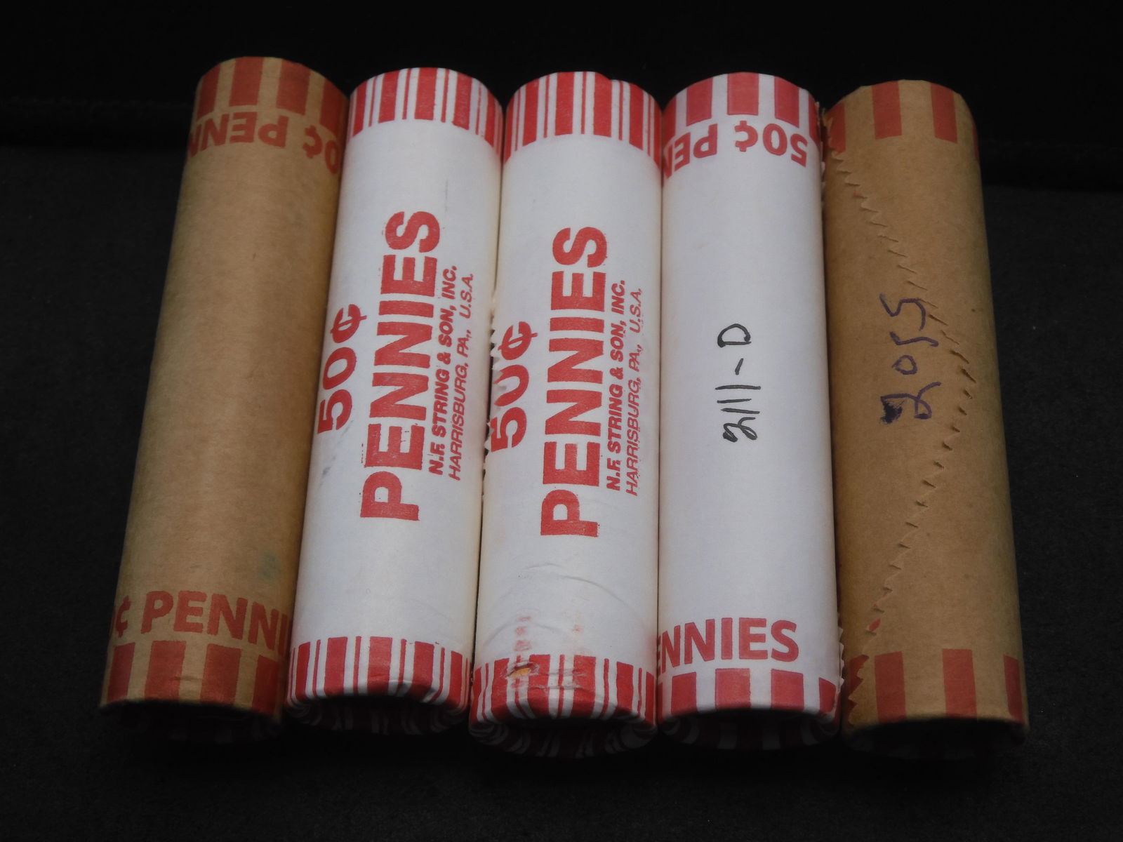 2008 P, 2010 P, 2011 P, 2011 D and 2015 P Mint Wrapped Lincoln Cent 50-coin rolls.  Choice/GEM Red (1 of 5)