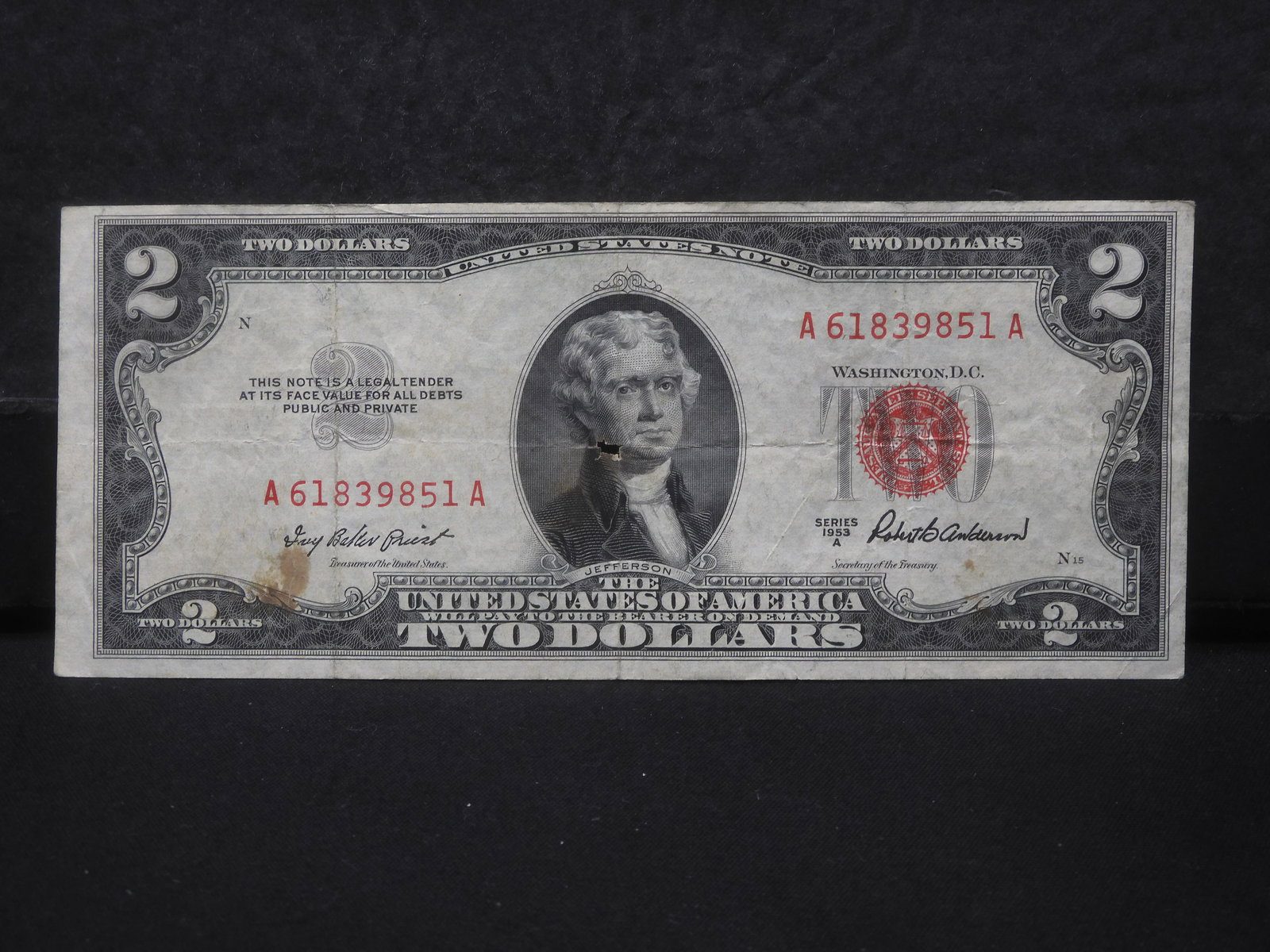 1953 A, Error die shift, Bookends-$2 bill, 70 years old! (1 of 3)