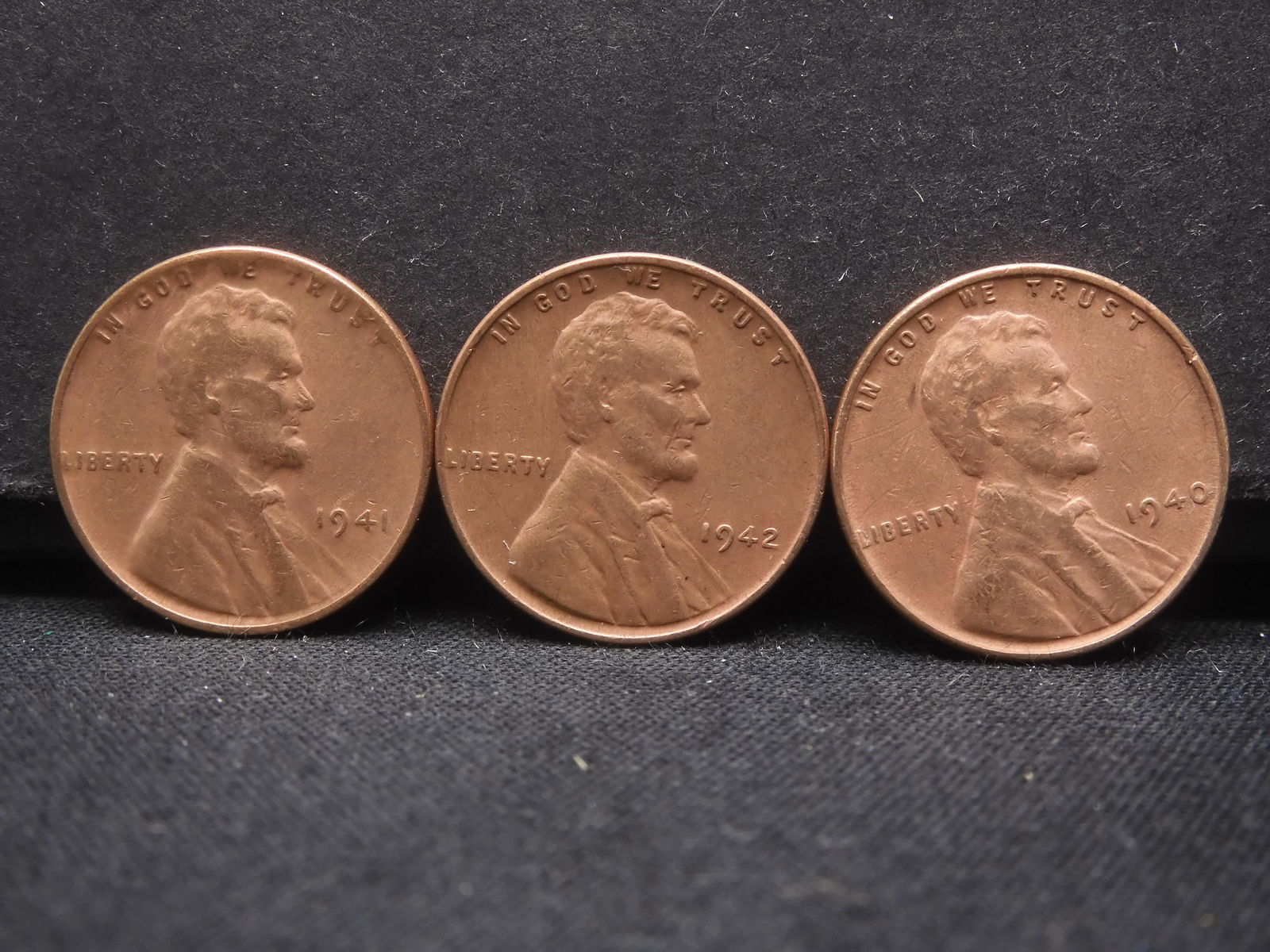 3-Consecutive, 1940, 41 & 1942-Red, WWII era, Wheat pennies: 3-Consecutive, 1940, 41 & 1942-Red, WWII era, Wheat pennies