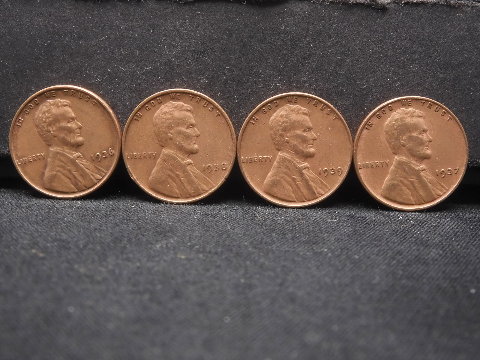 4-Consecutive, 1936, 37, 38, 39-Red, Wheat pennies (1 of 2)