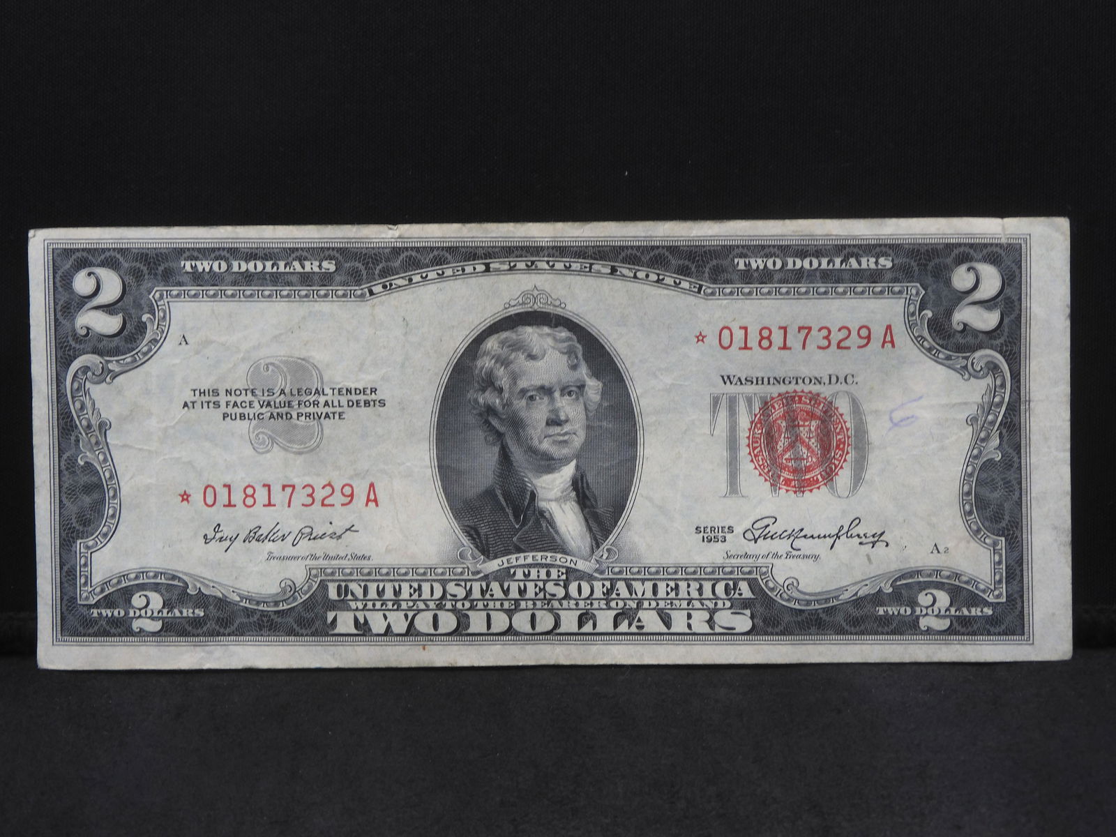 1953 $2 STAR Red Seal United States Note.  Bust Of Thomas Jefferson. (1 of 3)