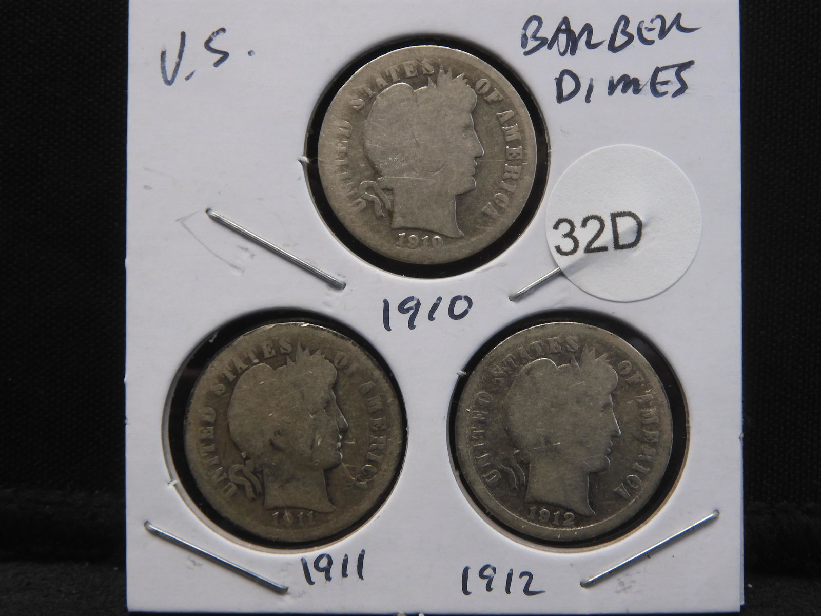 1910, 1911 & 1912 Silver Barber Dimes - Nice Starters! (1 of 2)