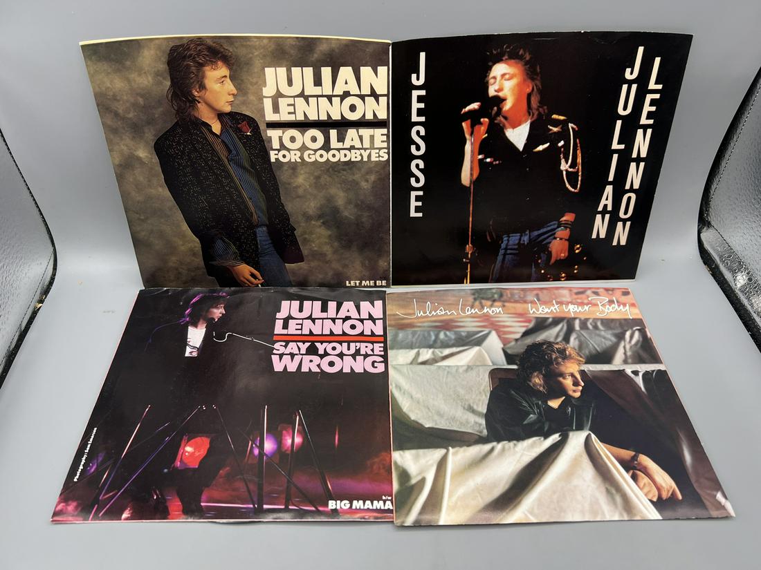 Lot of (4) Assorted Vintage Julian Lennon 45 Vinyl Records with Picture Sleeves (1 of 4)