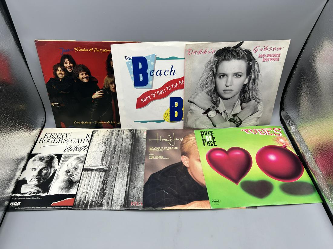 Lot of (7) Assorted Vintage 45 Vinyl Records with Picture Sleeves - The Beach Boys, Debbie Gibson, (1 of 4)