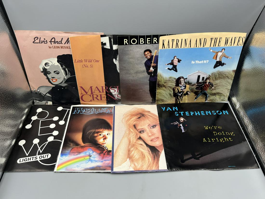 Lot of (8) Assorted Vintage 45 Vinyl Records with Picture Sleeves - Elvis & Marilyn, Marshall (1 of 4)