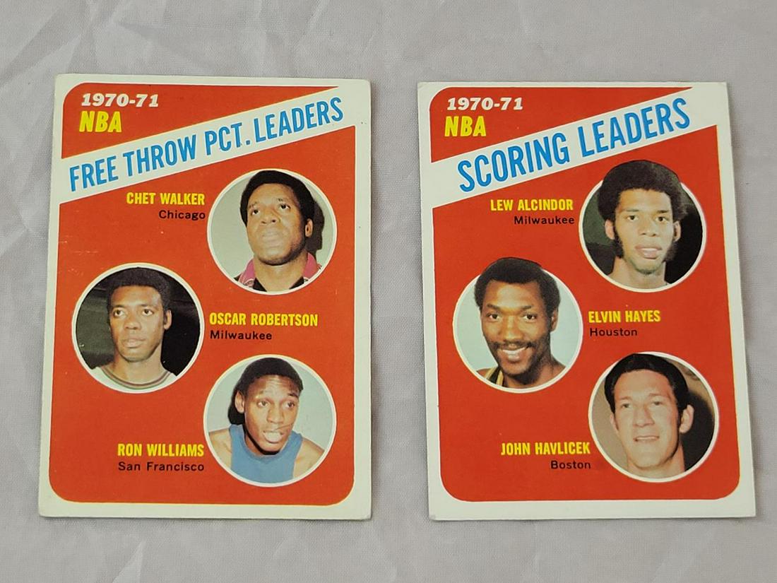 1971-72 Topps Basketball Leaders Pair: Scoring Leaders Alcindor / Hayes / Havlicek & Free Throw Pct #141 Walker / Robertson / WIlliams (ink on back)
