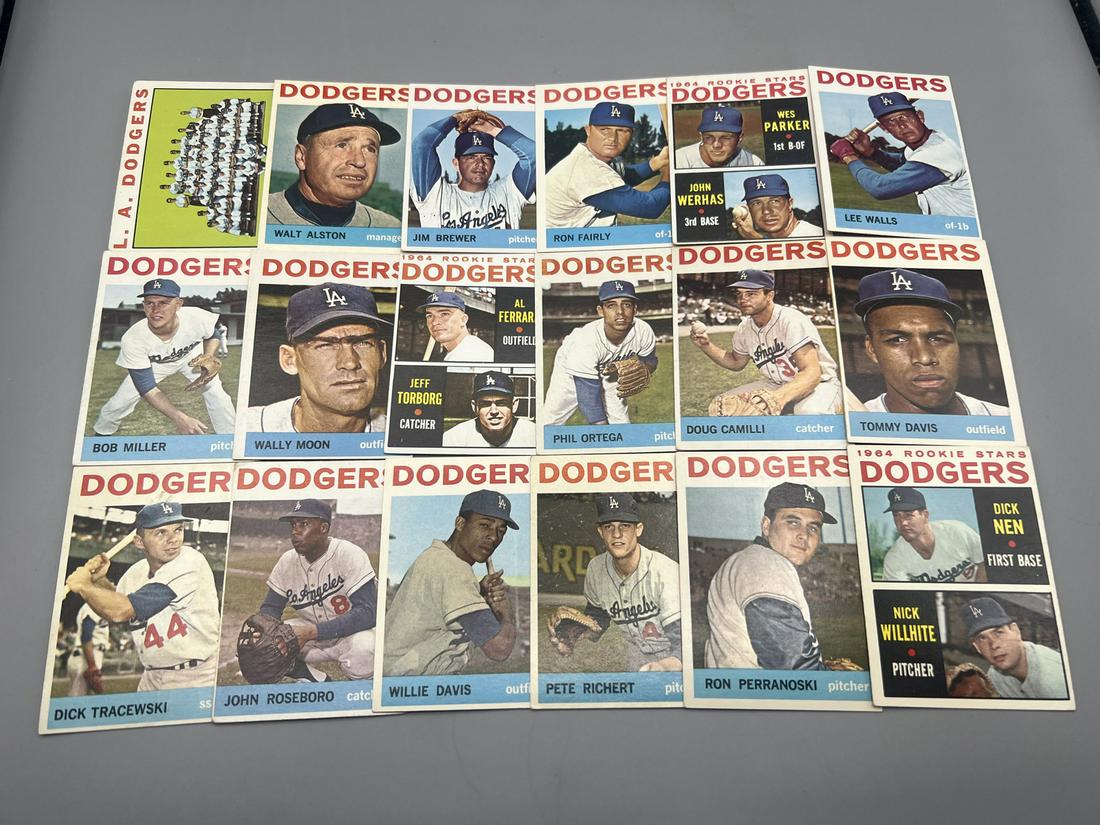 Lot of (18) 1964 Topps Los Angeles Dodgers Baseball Cards W/ Walt Alston - Varying Conditions (1 of 6)