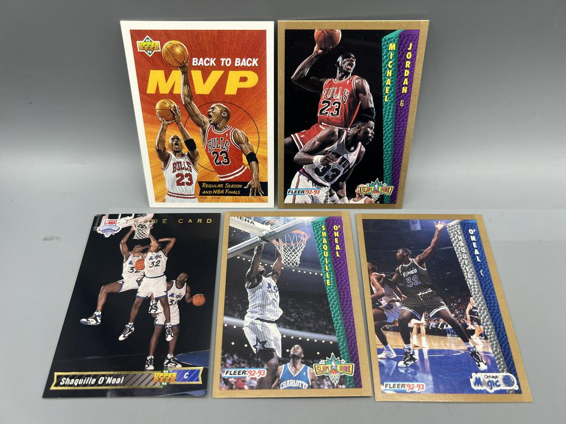 Lot of (5) Assorted Basketball Star Player Cards W/ (3) Shaq RCs - Varying Conditions - Michael (1 of 2)