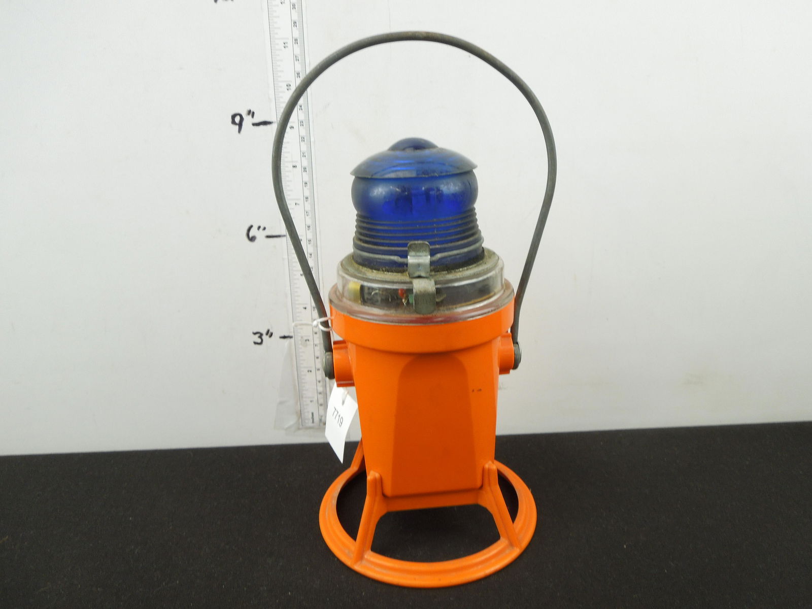 Battery Blue Light Star Headlight and Lantern Co, Model 215 TL, Blue light, Orange Body (1 of 5)
