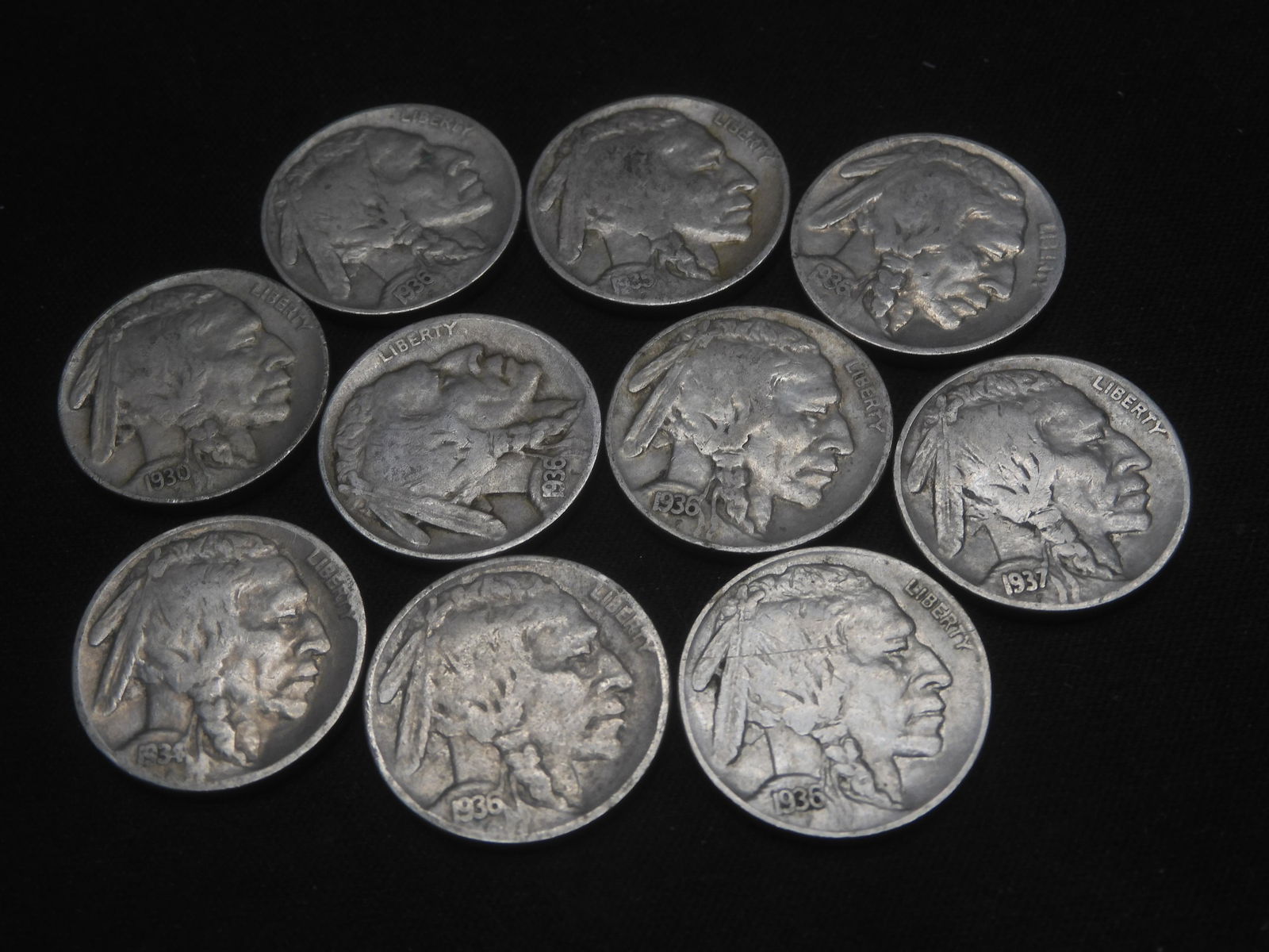10 Buffalo Nickels. Mixed Dates and MM (1 of 5)