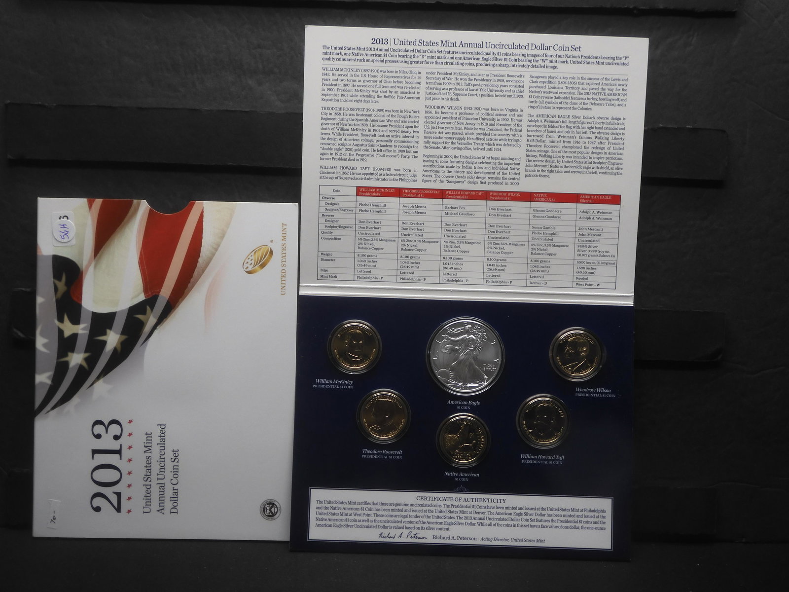 2013 US Mint Annual Uncirculated Dollar Coin Set. Contains American Silver Eagle, 4 Presidential (1 of 4)