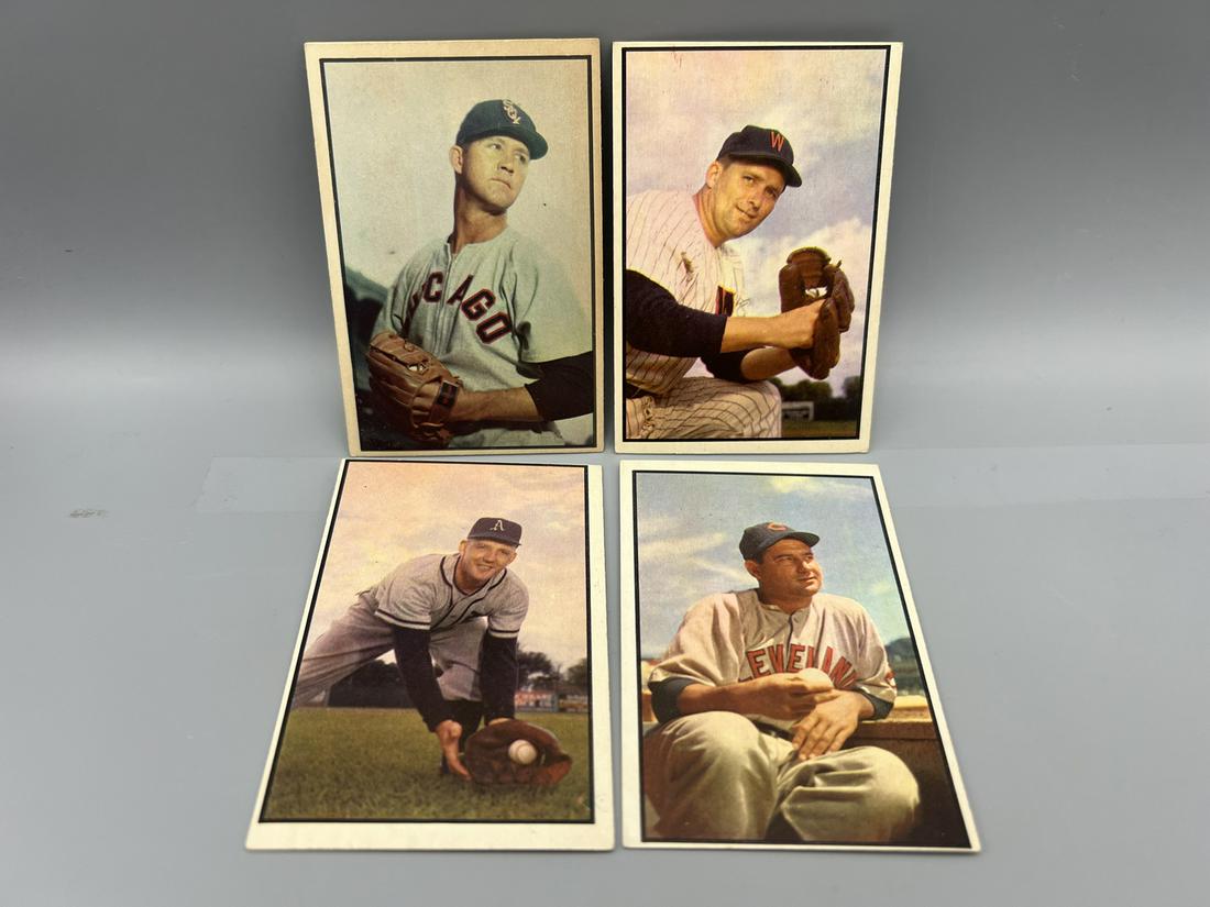 Lot of (4) 1953 Bowman Color Baseball Cards W/ Early Wynn #146 & 2 Other High Number Cards - Varying (1 of 2)