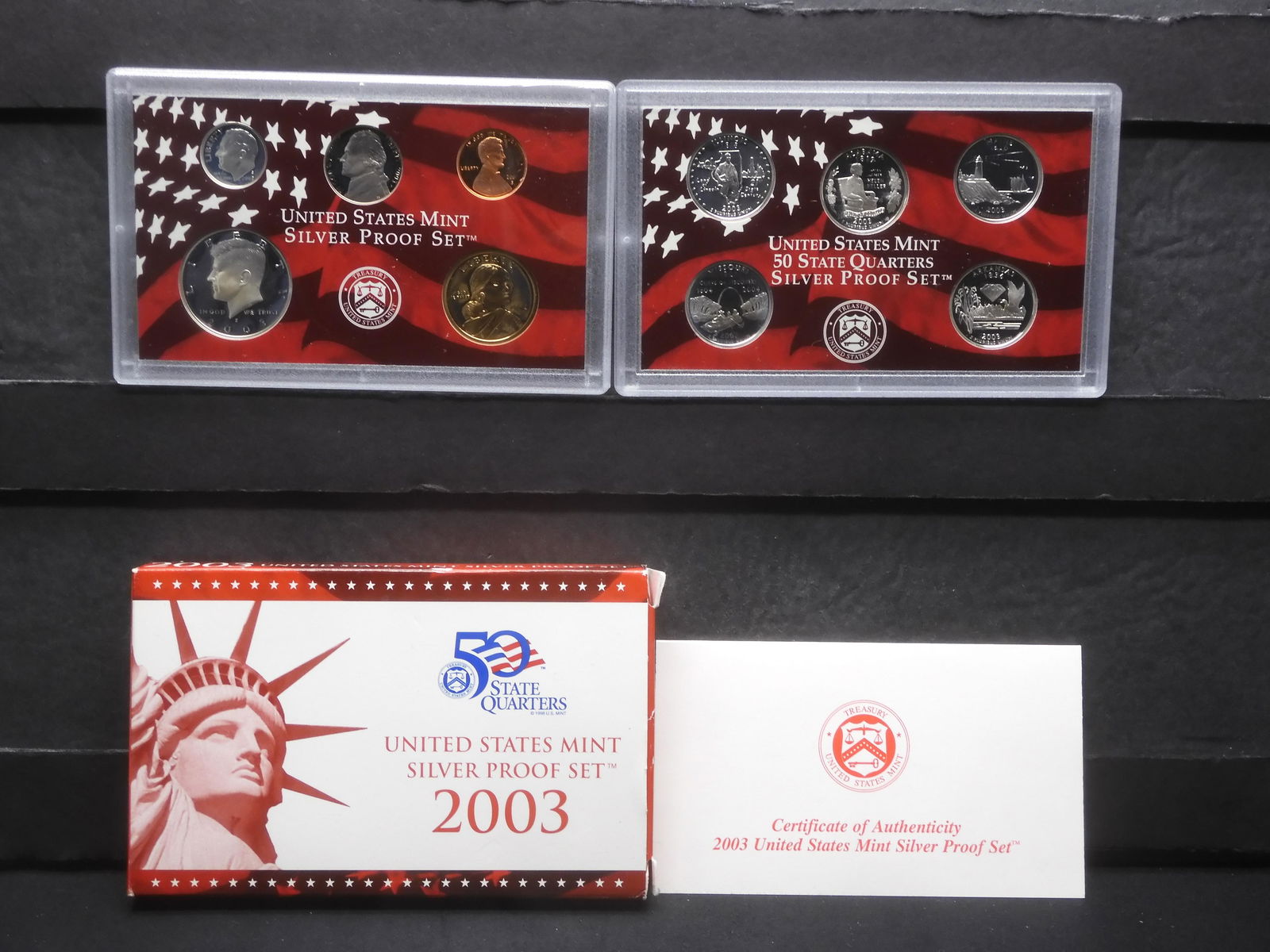 2003-S Silver Proof Set w/IL AL ME MO AR State Quarters - Total of Seven 90% Silver Coins (1 of 7)