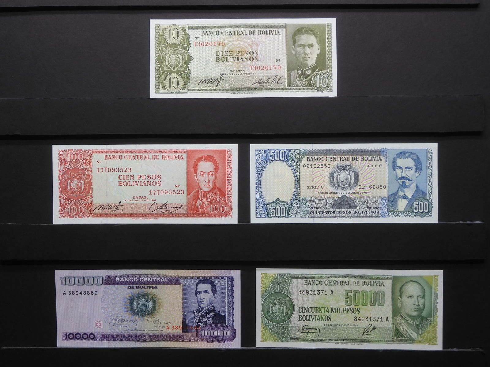 World Currency - Bolivia Notes - 5 Notes in Different Denominations - UNC (1 of 5)