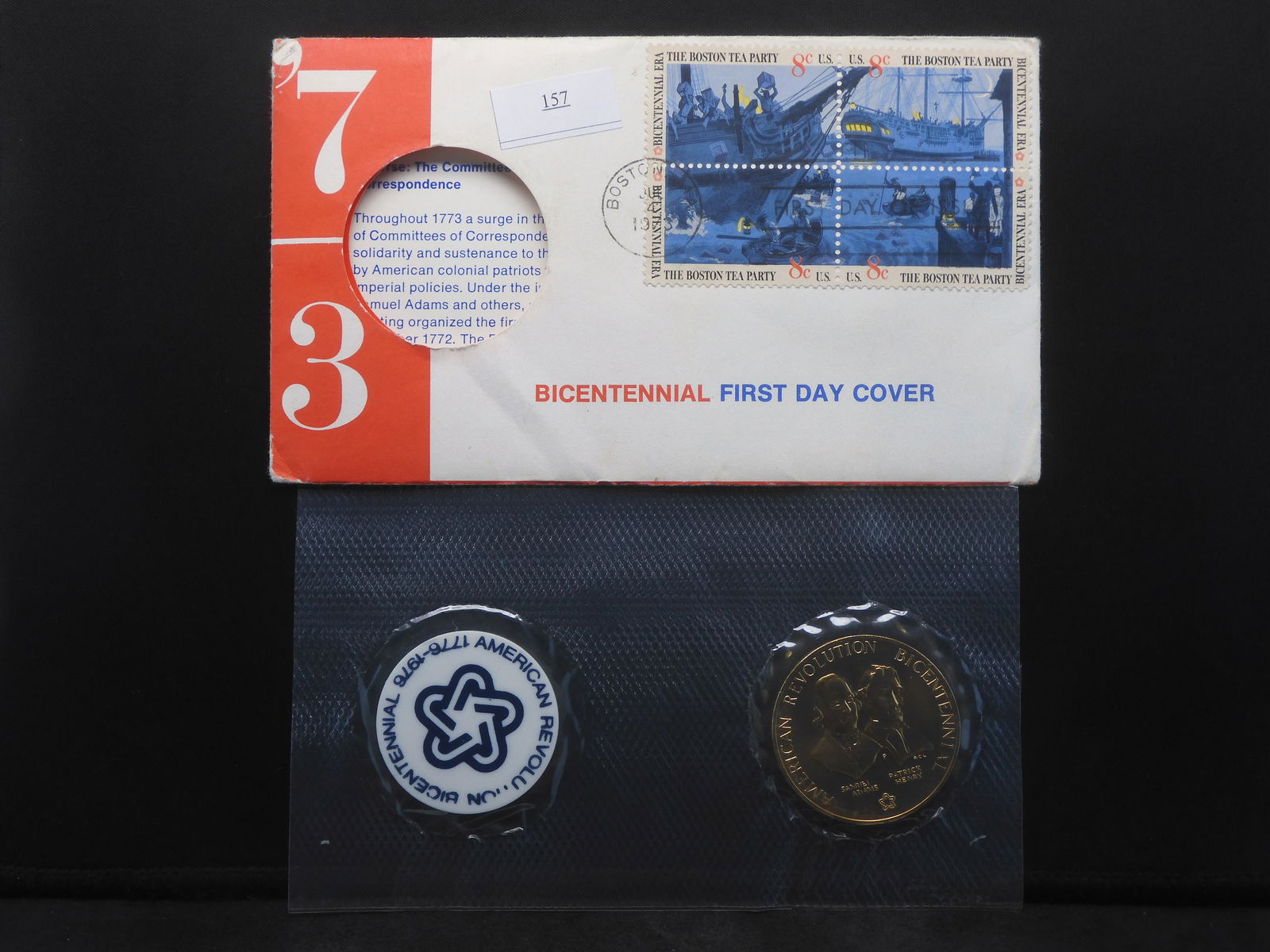 1973 Bicentennial First Day Cover w/ Medal: 1973 Bicentennial First Day Cover w/ Medal