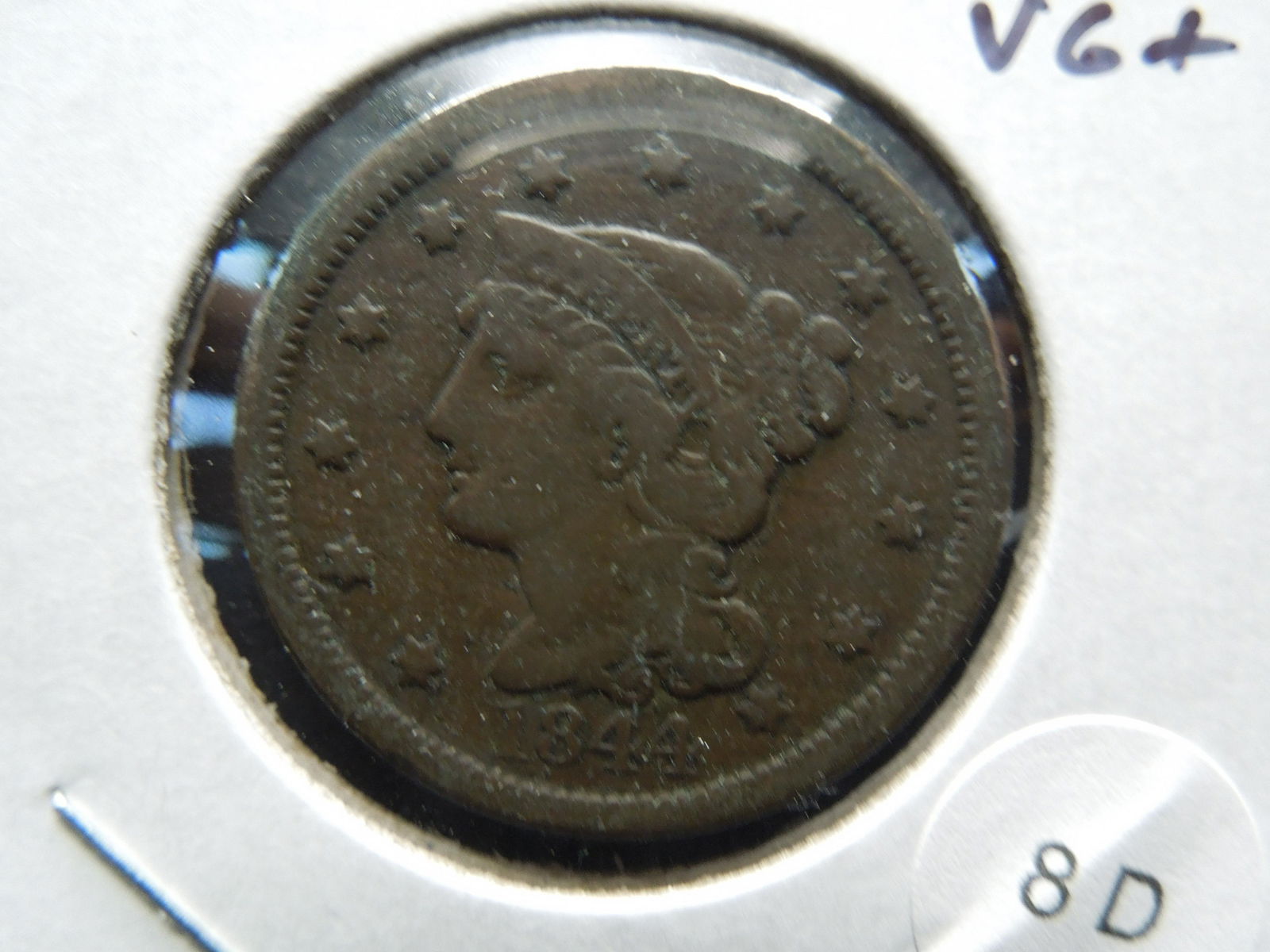 1844 Large Cent. VG+. (1 of 3)