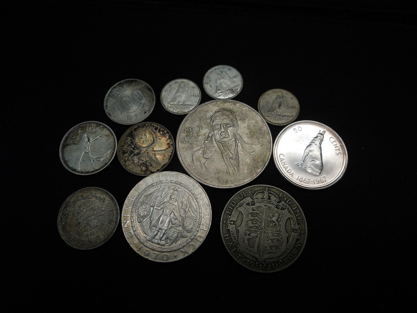 10 Silver Foreign Coins. Circulated. (1 of 5)